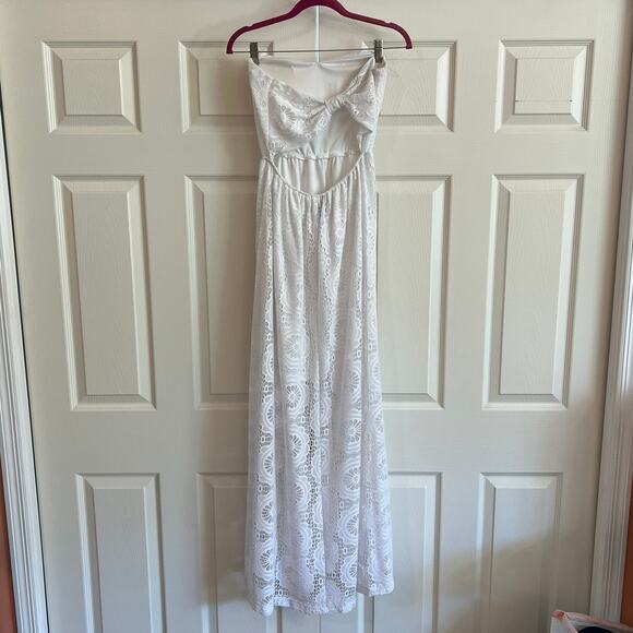 Windsor White Strapless Lace Overlay Maxi Dress Size S/M Padded Cups Stretchy - Picture 3 of 9